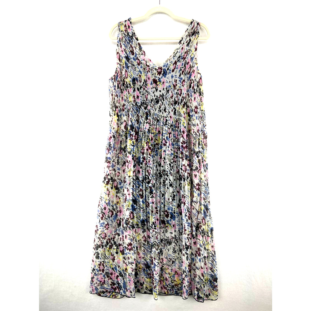 Ganni Pleated Dress Sz 38 / Medium White Pink Blue